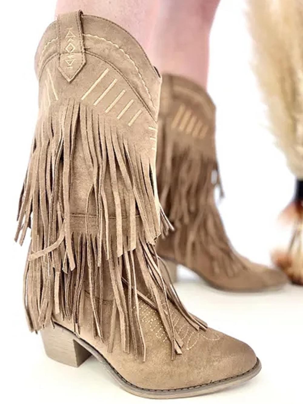 . Pierre Dumas Taupe Fringe Cowgirl Heeled Western/Country Boots